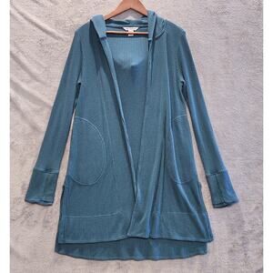 Athleta Teal Harmony Pose Wrap Open Hooded Cardigan Size XS Oversized Pockets